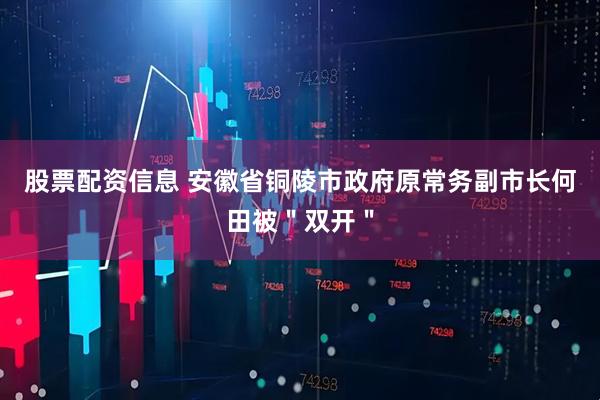 股票配资信息 安徽省铜陵市政府原常务副市长何田被＂双开＂